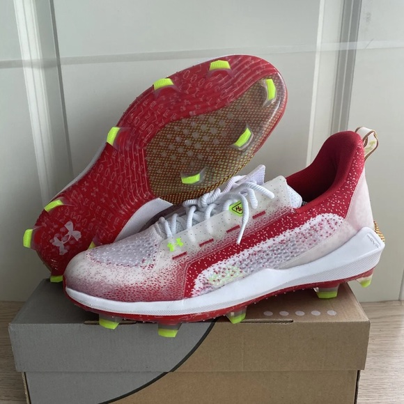 🔥Under Armour Harper 6 Elite TPU Baseball Cleats Red/Wht 3024320-101- MEN 12.5